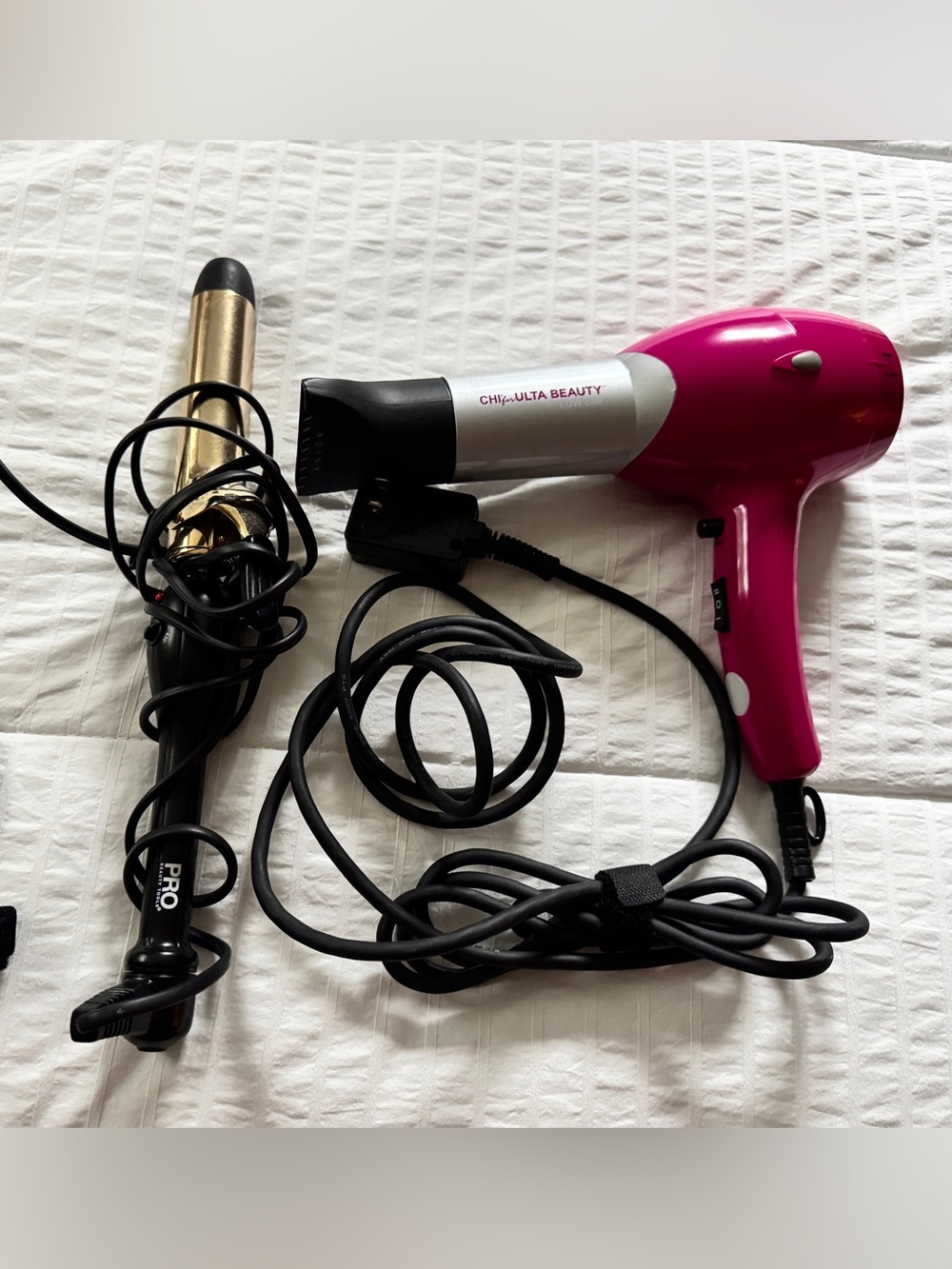 Ulta Beauty Pink and Black Travel Hair Dryer with Black Pro Curling Iron